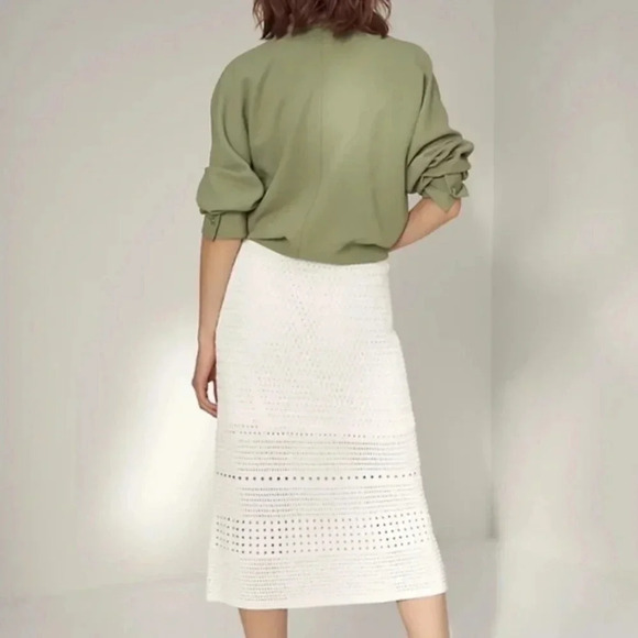 Aritzia Wilfred Heirloom Crochet Knee Length White Women's Midi Skirt Sz Small - Picture 3 of 16